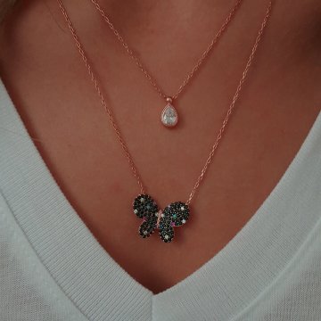 Beelo Silver 925K Gümüş İkili Kelebek Kolye