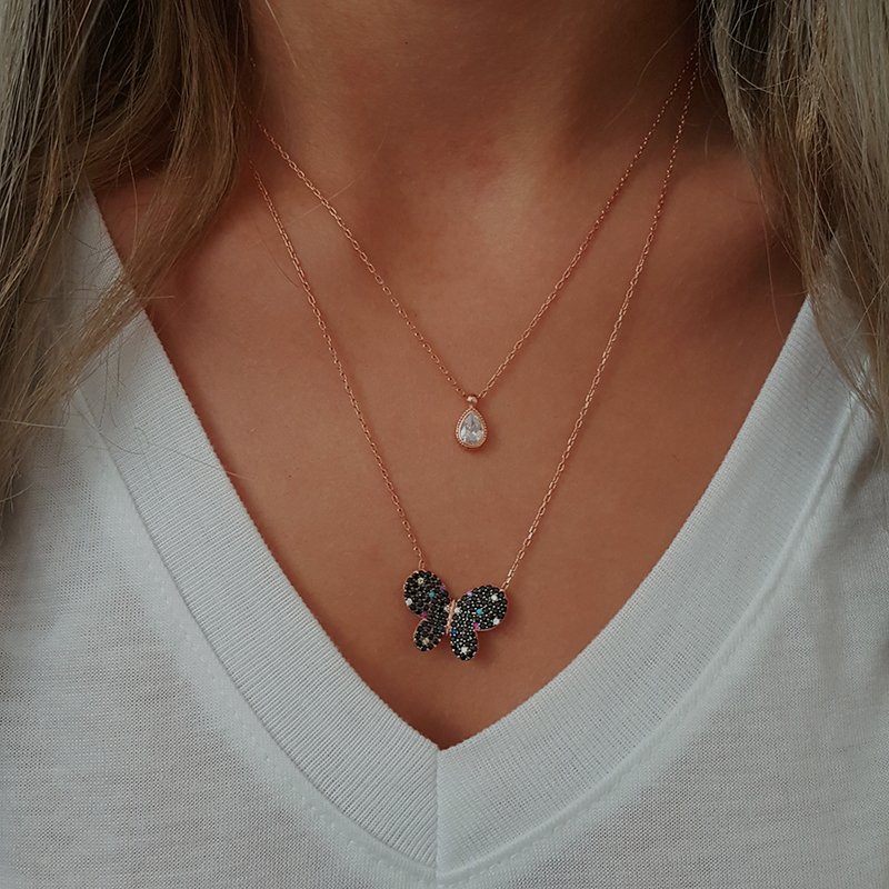 Beelo Silver 925K Gümüş İkili Kelebek Kolye