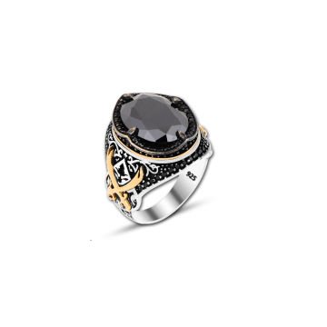Beelo Silver 925K Gümüş Siyah Zirkon Taşlı Motifli Yüzük