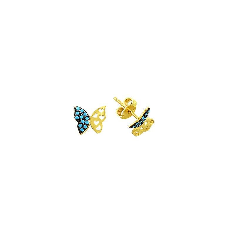 Beelo Gold 14K  Turkuaz Kelebek Altın Küpe