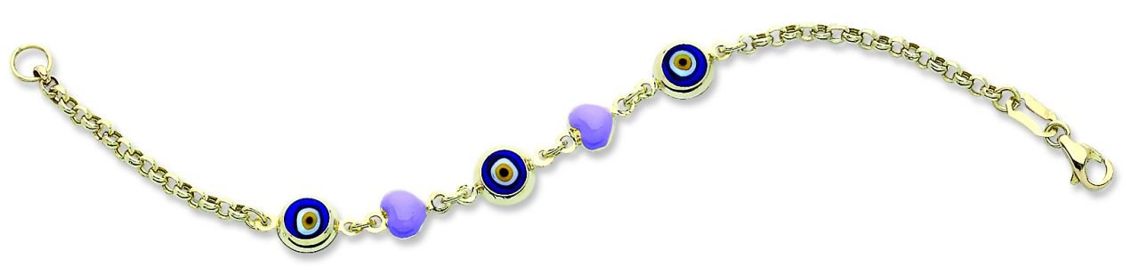 Beelo Gold 14K Altın Kalp Çocuk Nazar Bileklik CML015