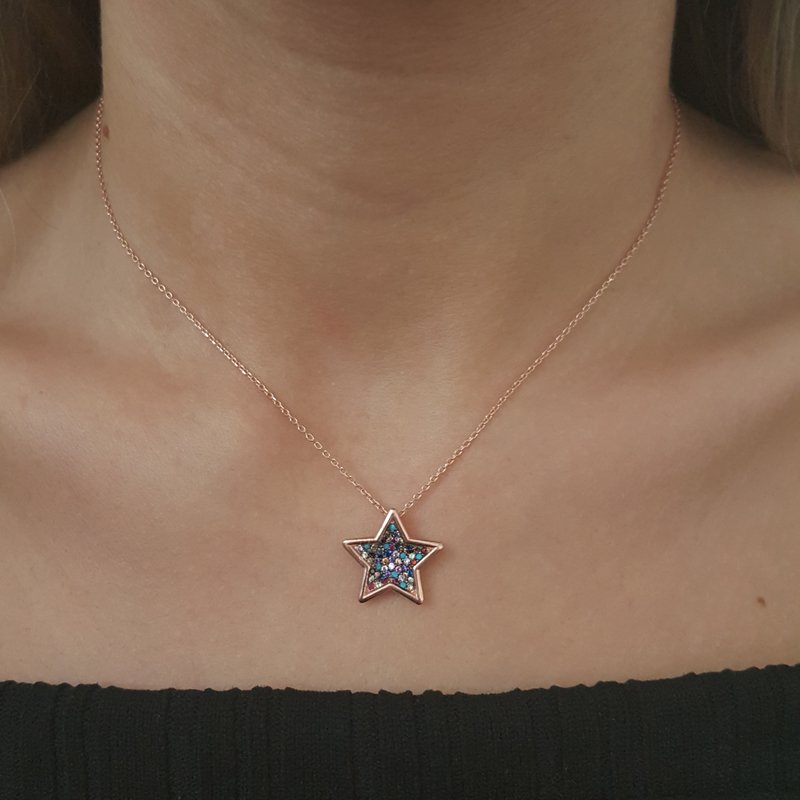 Beelo Silver 925K Gümüş Tasarım Taşlı Yıldız Kolye