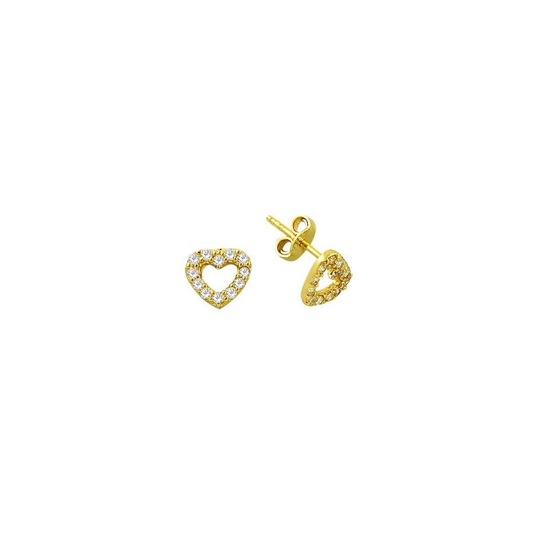 Beelo Gold 14K  Zirkon  Kalp Tasarım Altın Küpe