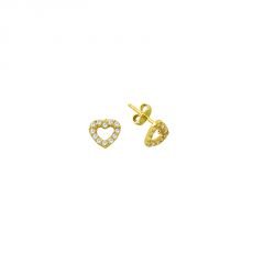 Beelo Gold 14K  Zirkon  Kalp Tasarım Altın Küpe