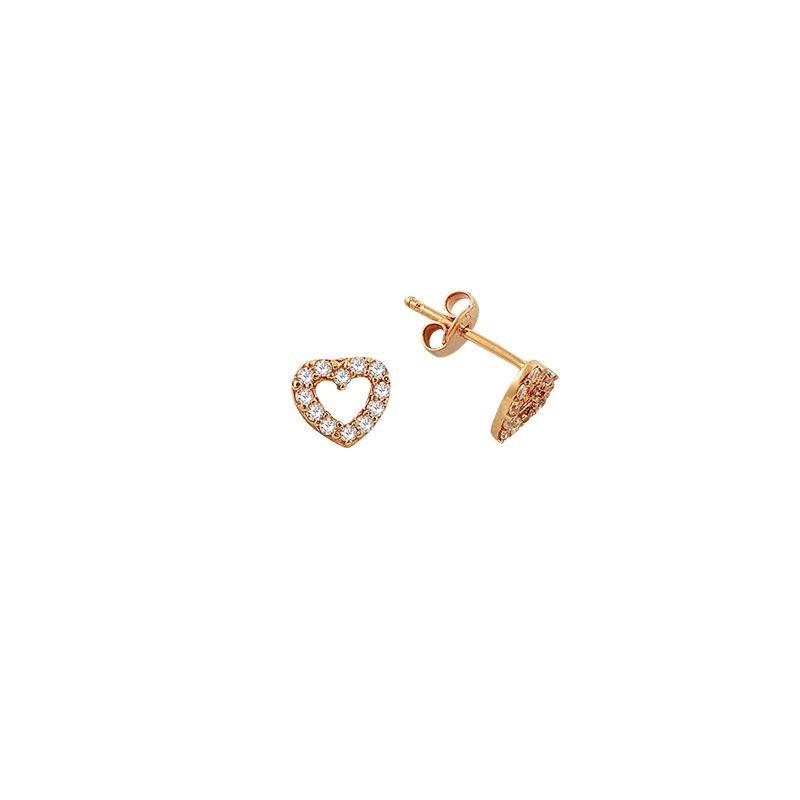 Beelo Gold 14K  Zirkon Rose Kalp Tasarım Altın Küpe