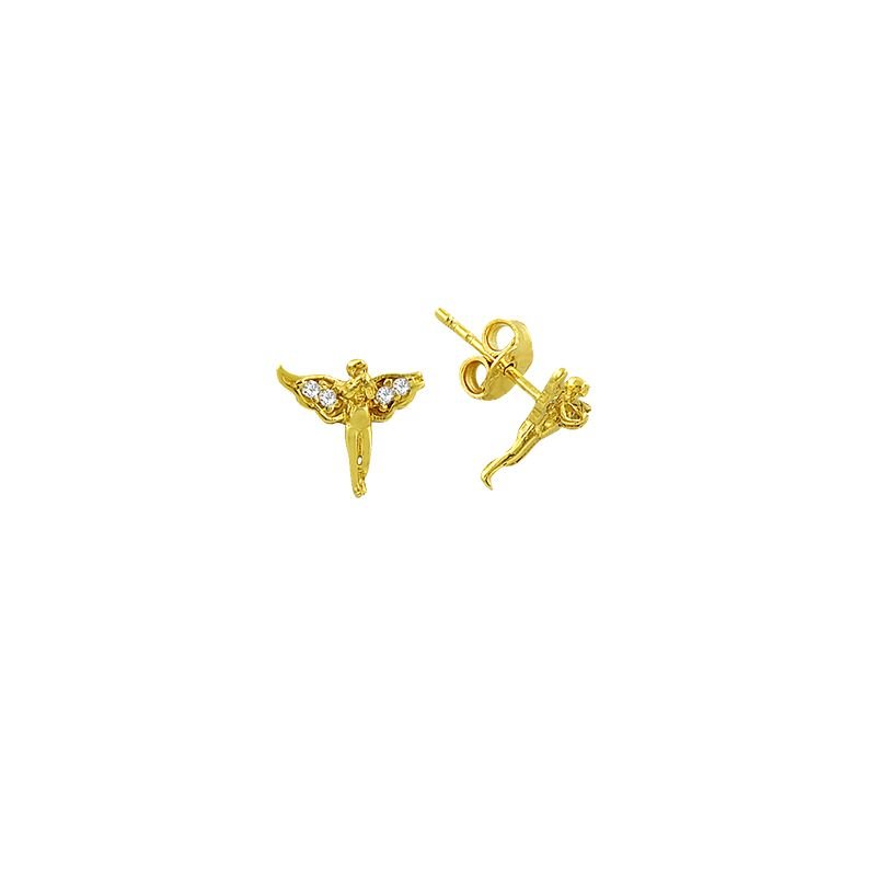Beelo Gold 14K  Zirkon Melek Tasarım Altın Küpe