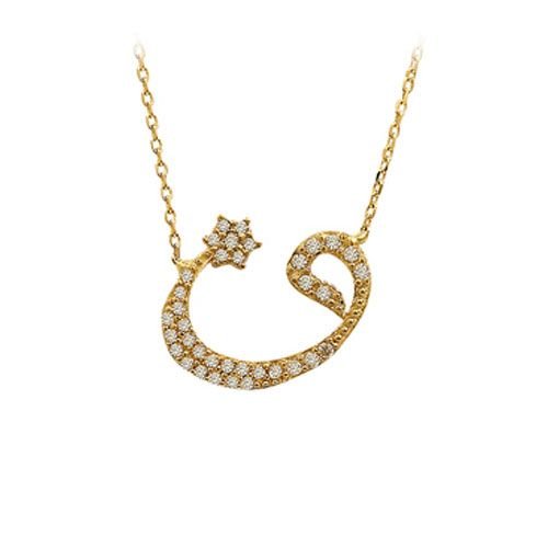 Beelo Gold 14K Altın Taşlı Vav Kolye BGKL021