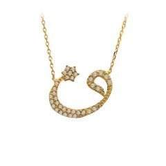 Beelo Gold 14K Altın Taşlı Vav Kolye BGKL021