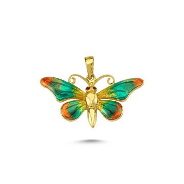 Beelo Gold 14K Altın Kelebek Mineli Kolye Ucu