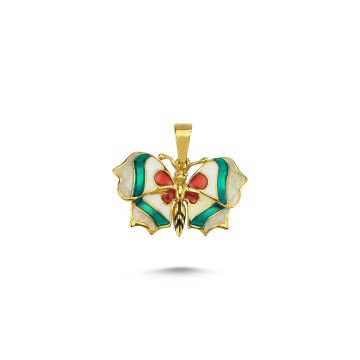 Beelo Gold 14K Altın Kelebek Mineli Kolye Ucu