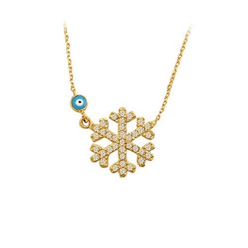 Beelo Gold 14K Altın Taşlı Kar Tanesi Nazar Kolye BGKL025