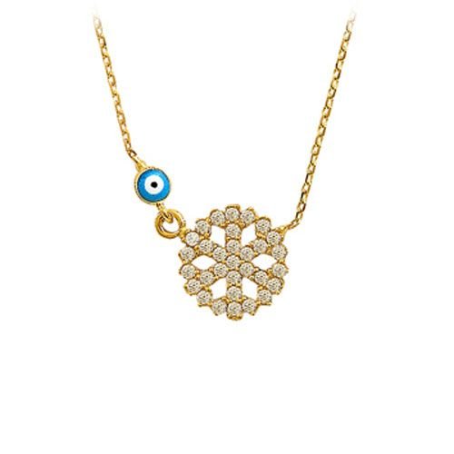 Beelo Gold 14K Altın Taşlı Kar Tanesi Nazar Kolye BGKL026
