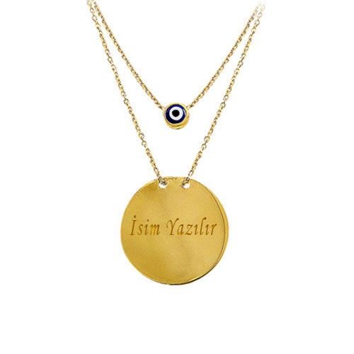 Beelo Gold 14K Altın Plaka Nazar Kolye BGKL029