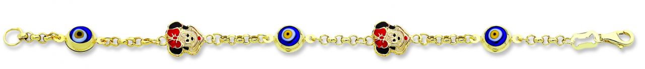 Beelo Gold 14K Altın ''Mickey Mause'' Çocuk Nazar  Bileklik CML046
