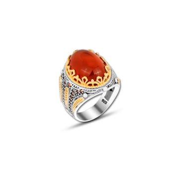 Beelo Silver 925K Gümüş Bordo Akik Motifli Yüzük