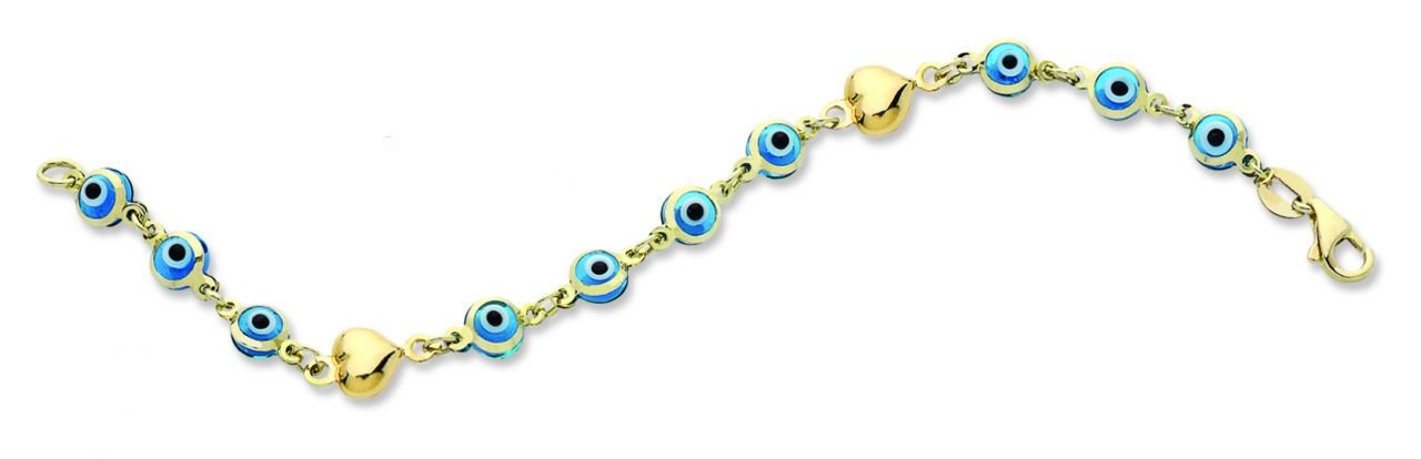 Beelo Gold 14K Altın Kalp Çocuk Nazar Bileklik CMK003