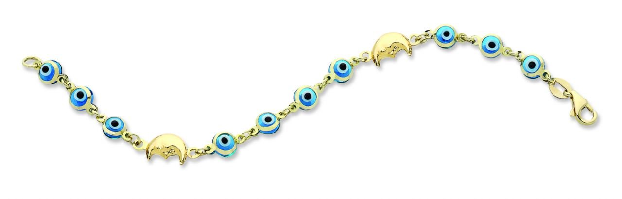 Beelo Gold 14K Altın Ay Çocuk Nazar Bileklik CMK009