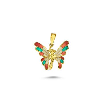 Beelo Gold 14K Altın Kelebek Mineli Kolye Ucu