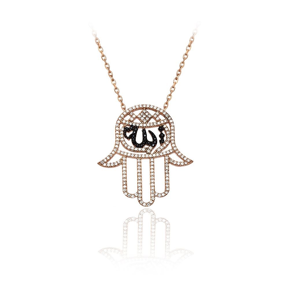 Beelo Silver Rose Altın K. 925K Gümüş Fatma 'nın Eli ''Allah''  Kolye