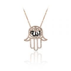 Beelo Silver Rose Altın K. 925K Gümüş Fatma 'nın Eli ''Allah''  Kolye