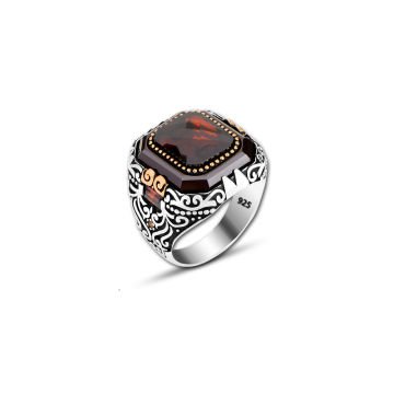 Beelo Silver 925K Gümüş Kırmızı Zirkon Taşlı Motifli Yüzük