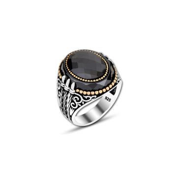 Beelo Silver 925K Gümüş Siyah Zirkon Taşlı Motifli Yüzük