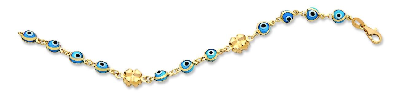 Beelo Gold 14K Altın Yonca Çocuk Nazar Bileklik CMK031