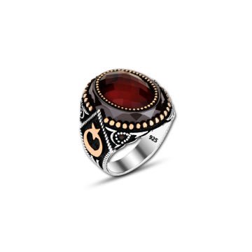 Beelo Silver 925K Gümüş Kırmızı Zirkon Taşlı Motifli Yüzük