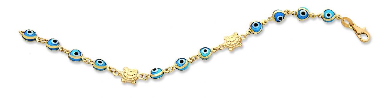 Beelo Gold 14K Altın Kaplumbağa Çocuk Nazar Bileklik CMK032