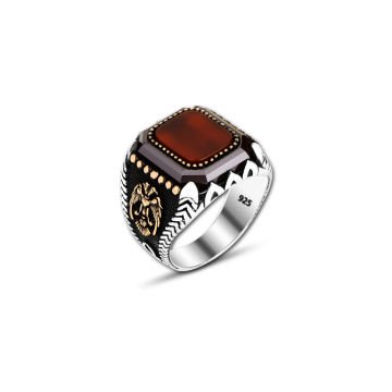 Beelo Silver 925K Gümüş Bordo Akik Motifli Yüzük