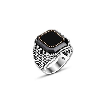 Beelo Silver 925K Gümüş Oniks Motifli Kare Yüzük