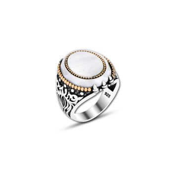 Beelo Silver 925K Gümüş Beyaz Oniks Motifli Yüzük