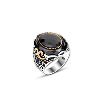 Beelo Silver 925K Gümüş Siyah Zirkon Taşlı Motifli Yüzük