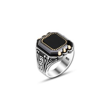 Beelo Silver 925K Gümüş Oniks Motifli Kare Yüzük