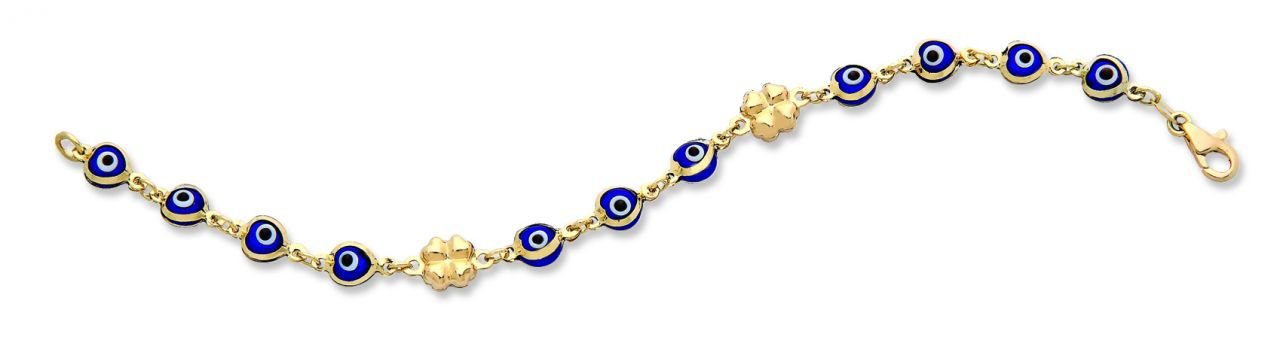 Beelo Gold 14K Altın Yonca Çocuk Nazar Bileklik CMK044