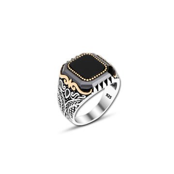 Beelo Silver 925K Gümüş Oniks Motifli Kare Yüzük