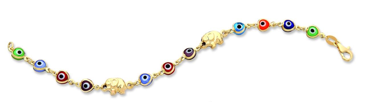 Beelo Gold 14K Altın Renkli Fil (Bereket) Çocuk Nazar Bileklik CMK046