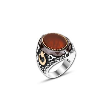 Beelo Silver 925K Gümüş Bordo Akik Motifli Yüzük