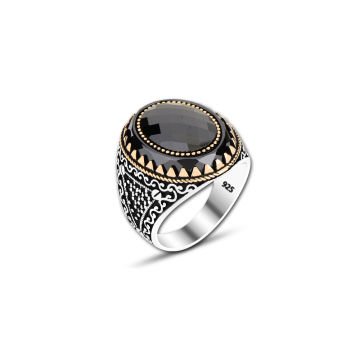 Beelo Silver 925K Gümüş Siyah Zirkon Taşlı Motifli Yüzük