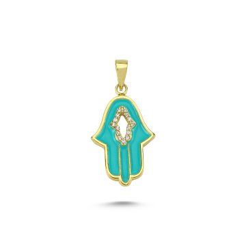 Beelo Gold 14K Altın Fatma Ana Eli Mineli Taşlı Kolye Ucu
