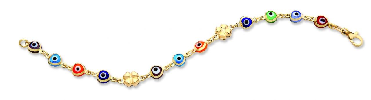Beelo Gold 14K Altın Renkli Yonca Çocuk Nazar Bileklik CMK050