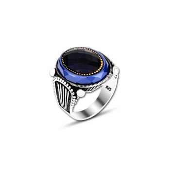 Beelo Silver 925K Gümüş Mavi Zirkon Taşlı Motifli Yüzük