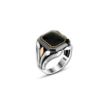 Beelo Silver 925K Gümüş Oniks Motifli Kare Yüzük