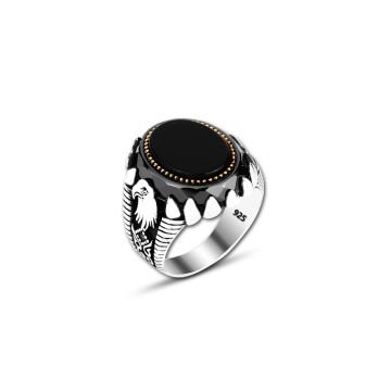Beelo Silver 925K Gümüş Oniks  Kartal Motifli Yüzük