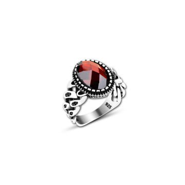 Beelo Silver 925K Gümüş Kırmızı Zirkon Taşlı Motifli Yüzük