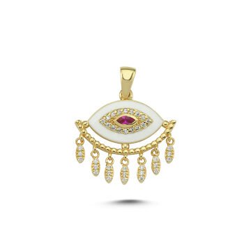 Beelo Gold 14K Altın Beyaz Mineli Göz Kolye Ucu