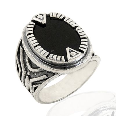 Beelo Silver 925K Gümüş Siyah Taşlı Erkek Yüzük BGEY035