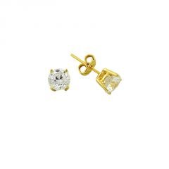 Beelo Gold 14K  Zirkon Tasarım Tektaş Altın Küpe