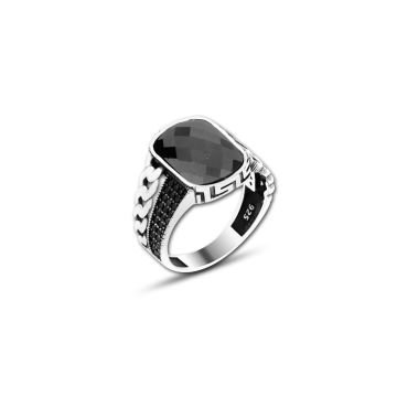 Beelo Silver 925K Gümüş Siyah Zirkon Taşlı Zincir Yüzük