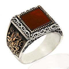 Beelo Silver 925K Gümüş Akik Osmanlı Arması Erkek Yüzük BGEY041